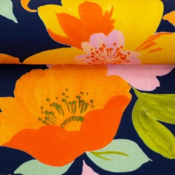 Viskose Malis Blumen Apricot/Gelb/Dunkelblau